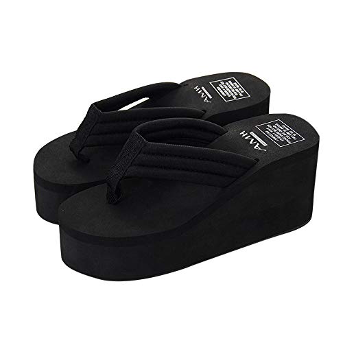 Generico Damen Sommer Keilabsatz Elegante Sandalen Keilabsatz Sandalen Offene Zehe Pantoffel Platform Clogs Damen Hohe Römische Flip-Flops Bohemia Hohe Espadrilles Sandale, Schwarz , 38 EU von Generisch