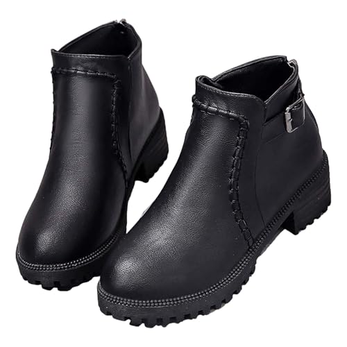 Generico Damen-Stiefel, niedriger Absatz, Winterstiefeletten, lässig, niedrig, bequeme Boots, weiche Chelsea-Boots für Damen, elegant, Texanistiefel für Damen mit niedrigem Absatz, Schwarz , 43 EU von Generisch