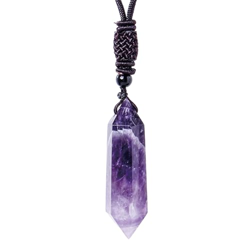 Generico Handgemachte Seilkette - Amethyst Spitze Anhänger | Naturstein Schmuck | Chakra Balancing Spirituelle Heilung für Frauen | Meditation Zubehör von Generisch