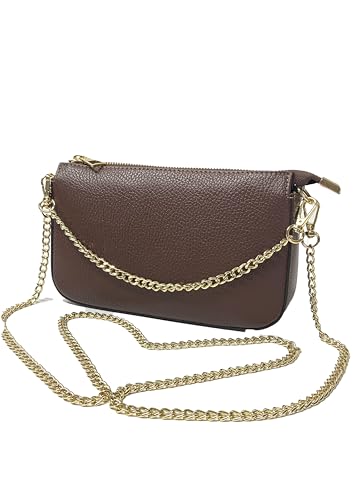 Generico Handtasche und Schultergurt aus echtem Dollar Leder - Made in Italy, Schokobraun von Generisch