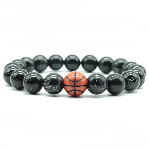 Generico Herren-Armband Basketball Fußball Armband 10 mm Steinperlen Geschenk der Liebe (Basketball Turquoise) von Generisch