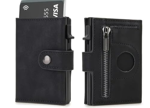 Generico Kreditkartenetui für Herren und Damen | Geldbörse für Herren | Slim RFID Geldbörse | Kartenhalter für Herren Mini Kartenhalter | mit Reißverschluss | Geschenkbox | Schwarz und Braun, Schwarz von Generisch