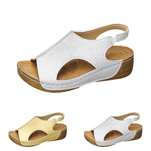 Generico Orthopädische Damensandalen Elegant Angebot Offene Zehe Keilabsatz Hausschuhe Bogenstütze Mode Schuhe Trekking Outdoor Schuhe Obermaterial aus Leder Strand Pool Meer, silber / schwarz, 36 EU von Generisch