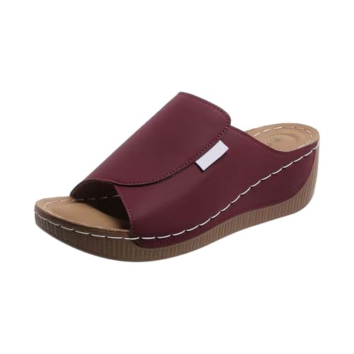 Generico Sandalen mit Keilabsatz Damen Sommer Bequeme Platform Sandalen mit Absatz Pool Offene Spitze Plateau Schuhe Strand Rutschfeste Espadrilles Hausschuhe mit Keilabsatz Orthopädische Sandale von Generisch
