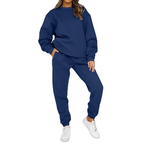 Generico Sportanzug Damen Winter Casual Sets Damen Sport Elegant Training Running Suit Loose Pullover+Hose mit Reißverschluss Hausanzug Damen Sommer Hausanzug Set, blau, L von Generisch