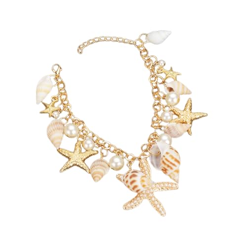 Generico Strandmuschel-Armband – Boho-Meerkabel mit verstellbarem Ring | modisches Sommerband, niedliches Armband mit Muschelseil, Hut-Ornament hergestellt von Generisch