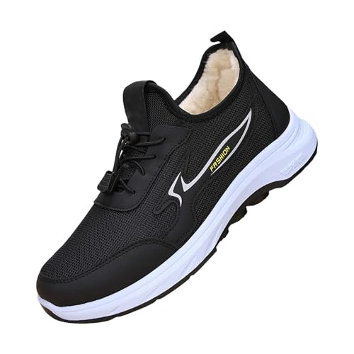 Generico Winterschuhe für Damen, rutschfest, schwarze Stiefeletten, gefüttert, mit Pelz, zum Schnüren, kurze Stiefel für Damen, bequem, Outdoor, Schwarz , 41 EU von Generisch