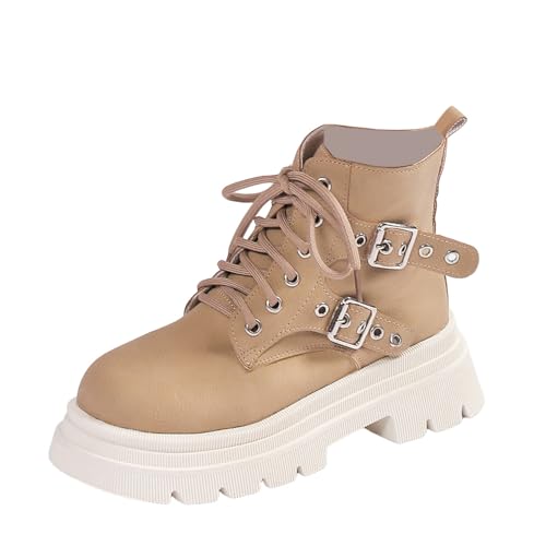 Generisch , solides, Gürtelschnalle, dekorative Schnürung, Dicker Absatz, Dicke Stiefeletten Militär Herren Wasserdicht (Khaki, 39) von Generisch