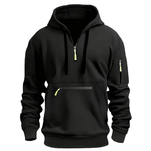 Generisch 1/4 Zip Hoodie Herren Y2k Basic Pullover Jogging Sport Hoodies Argo Arbeitspullover Vintage Kordelzug Microfleece Sweatshirt Slim Fit Reißverschluss Gym Kapuzenpulli Langarm mit Fleece von Generisch