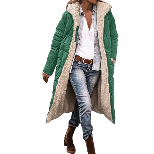 Generisch 1 Cent Artikel, Wintermantel Damen Lang Auf Beiden Pufferjacken Warmer Kapuzenmantel Winterjacke Casual Wintermantel mit Kapuze Frauen Oberbekleidung Outdoorjacke Steppjacke Steppmantel von Generisch
