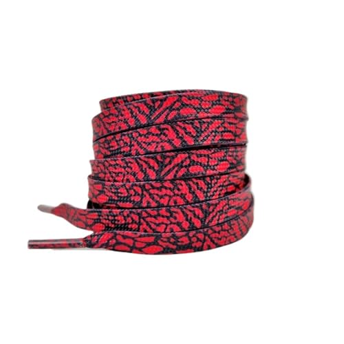 Generisch 1 Paar Schnürsenkel mit geplatzter Rissstruktur und Leopardenmuster for Schuhe – flache Schnürsenkel aus Polyester in 120/140/160 cm for Damen und Herren(Red black,140cm) von Generisch