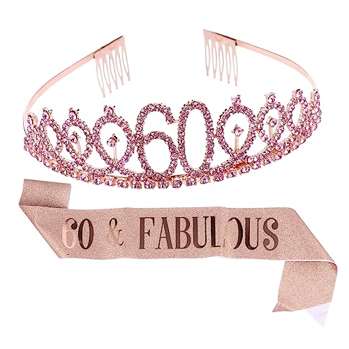 Generisch 1 Satz 2St Krone zeremonieller Gürtel Schärpe und Tiara zum 60. Geburtstag 60. Geburtstag Stirnband haar zubehör beschriftungsband schultergurt Schärpe für Party Etikette Gürtel von Generisch