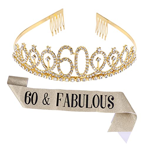 Generisch 1 Satz 2St Krone zeremonieller Gürtel Stirnband und Schärpe zum 60. Geburtstag 60. Geburtstag und Schärpe haar zubehör beschriftungsband Partyetikettengürtel ritueller Gürtel Stoff von Generisch