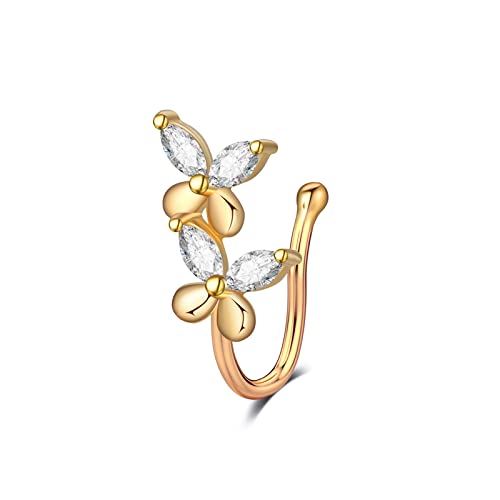 1 Stück Kupfer Fake Piercing Nasenring Zirkon Schmetterling Clip Auf Nase Ohr Clip Manschette Ohrring Für Frauen Mädchen Geschenk Körperschmuck von Generisch