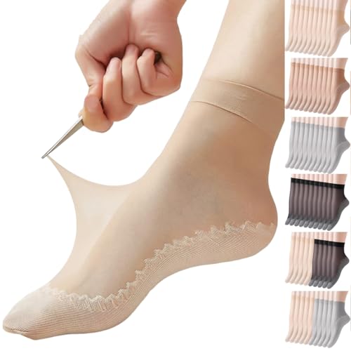 Generisch 10er Pack Söckchen Seidenfein 10 DEN transparente Nylon Feinsöckchen seidig glänzend breiter Komfortbund Damen von Generisch