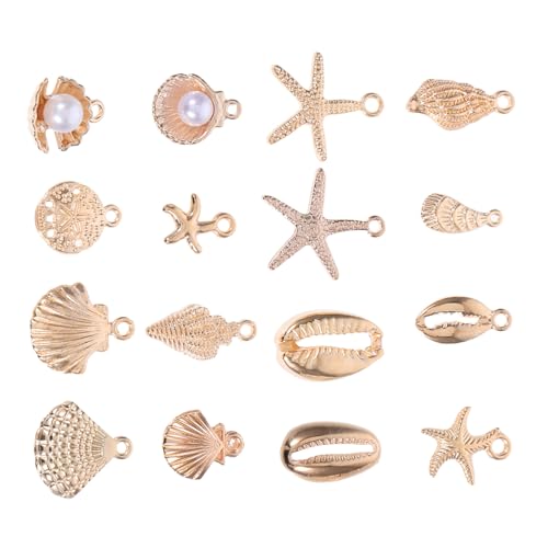 Generisch 16 Stück Teiliges Meerestier Anhänger Langlebiger Legierung Kleine Muschel und Charms für Diy Strand Halsketten und Armbänder Leichtes Elegantes Schmuckzubehör für Alltag und von Generisch
