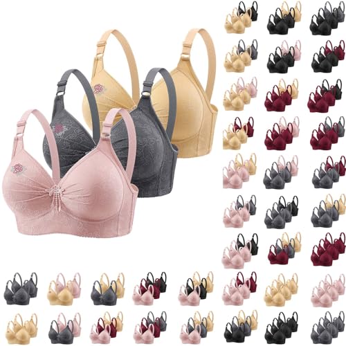 Generisch 2/3er BHS Damen mit Bügel BH Große Brüste Starker Halt Push Up BH Set Baumwolle Damen-BHS Klassische BHS Soft T Shirt BH Sexy BH Minimizer Bra Unterwäsche Bra Warehouse Deal Multicolor 4XL von Generisch