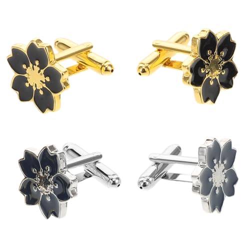 Generisch 2 Paare Japanische Blumenmanschettenknöpfe Smoking-Manschettenknöpfe für Damen Manschettenknöpfe mit Hemdnieten Kleidung Schmuck Manschettlink Anzugknöpfe Legierung von Generisch