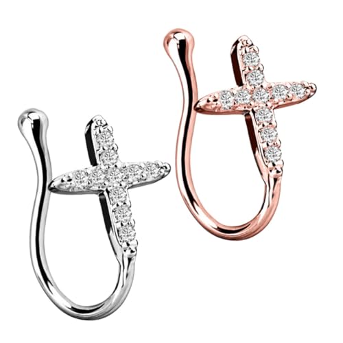 Generisch 2 Stück Fake Septum Ringe Clip Nasenringe mit Glitzerstein Nasenringe für Frauen Roségold von Generisch