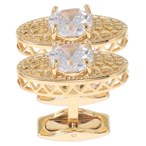 Generisch 2 Stück Goldene Metall Manschettenknöpfe mit Funkelndem Zirkonia Französischer Stil Schmuck Accessoires für Herren Teilig Leichte Bequeme Anzug Accessoires für Formelle Business von Generisch