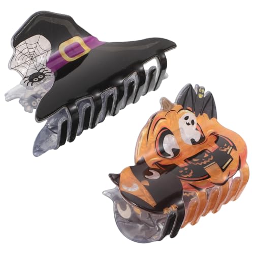 Generisch 2 Stück Halloween-Haarklammern mit Spinnennetz, Kürbis-Fledermaus-Styling-Zubehör für Frauen und Mädchen, Gothic, gruseliger Hexenhut, Fangklammern für dickes Haar, Urlaub von Generisch