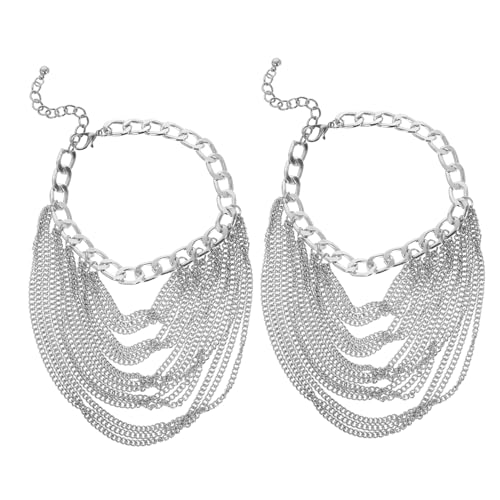 Generisch 2 Stück Mehrlagige Punk Metall Schuhketten mit Quasten Geometrische Fußkettchen für Damen Strapazierfähige Schuhdekoration für Sneaker Stiefel und High Heels Einfache Anbringung von Generisch