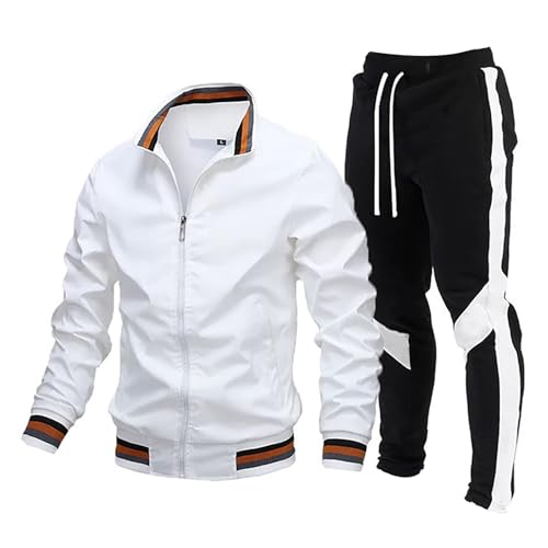 Generisch 2-teiliges Outfit lässiges Kontrast-Sport-Jogging-Trainingsanzug-Set Geld Weste (White M) von Generisch