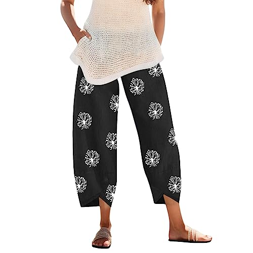 Generisch 2024 Damen Hose Leinenhose Baumwolle Leinen Stoffhose Freizeithose Sommerhose Pumphose Yogahose Casual Einfarbig Hippie High Waist Hose Stretch mit Taschen Hose43 von Generisch