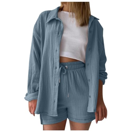 Generisch 2024 Damen Zweiteiler Outfit Sommer Freizeitanzug Einfarbig Bluse und Shorts 2 Teiler Kleidung Elegant Strand Urlaub Lounge Damen Set Button Down Hemd und Shorts Set Loungewear Generisch 2024 Damen Zweiteiler Outfit Sommer Freizeitanzug Einfarbig Bluse und Shorts 2 Teiler Kleidung Elegant Strand Urlaub Lounge Damen Set Button Down Hemd und Shorts Set Loungewear von Generisch