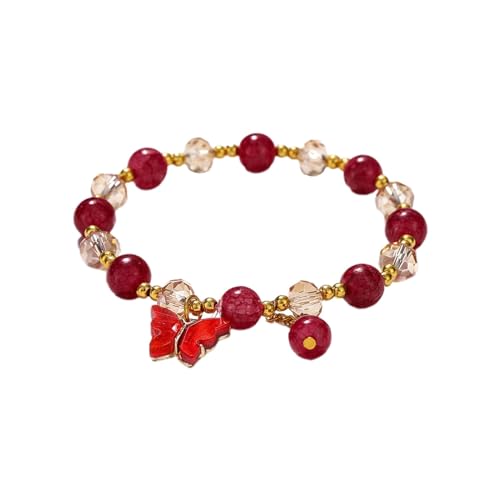 Generisch 2024 Imitations Jade Schmetterling Kristallglas Armband Tochter Perlenarmband Bettelarmbänder Für Mädchen (Red A) von Generisch