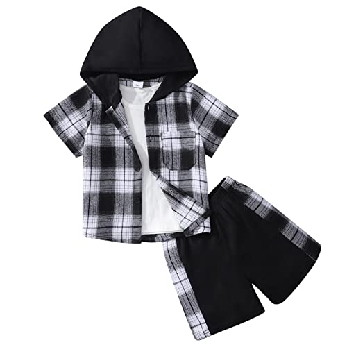 Generisch 2024 Kleinkind Jungen Kurzarm Streifen Drucke Mantel Tops Shorts Kind Kinder 2 STÜCKE Set&Outfits Kindersachen Junge 86 92 (Black, 3-4 Years) von Generisch