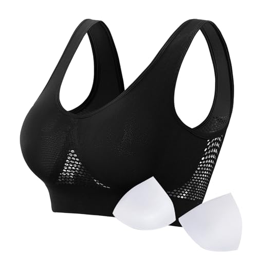 Generisch 2024 Komfort-Sport-BH für Damen, nahtlos, kabellos, atmungsaktiv, Yoga-BH, Schlaf-BH, Workout, Laufen Top Damen Spitze (Black, M) von Generisch