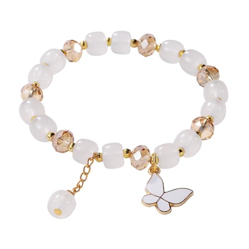 Generisch 2024 New Imitation Jade Butterfly Glass Bracelet Children's Bead Bracelet Armband Für Elefant (White, A) von Generisch