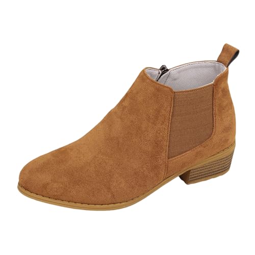 Generisch 2025 2024 Roman Retro Kurze Stiefel Kinder Winter Große Größe Mittlerer Absatz Dicker Absatz Spitze Stiefel Rot Schwarz (Brown, 39) von Generisch