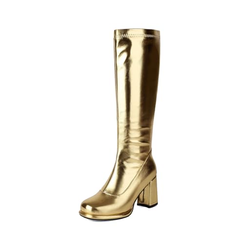 Generisch 2025 Außenhandel Damenstiefel Cowboy Chunky Heel Low Heel High Boots Schuhe Sommer Damen (Gold, 35) von Generisch
