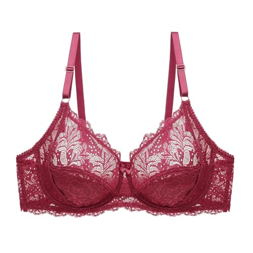 Generisch 2025 BH Damen Soft Bequeme Push Up BHS Bra zweireihiger Spitzen-Dessous-BH für Damen in Übergröße (Red 105D) von Generisch