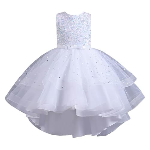 Generisch 2025 Blumenmädchen Festzug Kleid Mädchen Elegante Spitze Taufe Hochzeit Kleid Party Kleider Mädchen Weihnachten (White, 8-9 Years) von Generisch