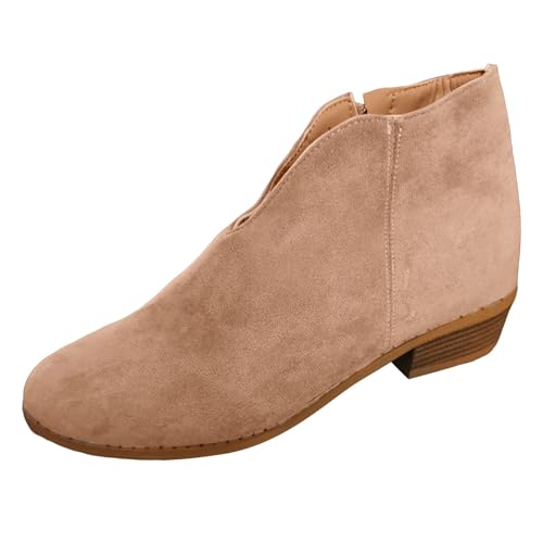 Generisch 2025 Damen/Winter einfarbige Stiefeletten mit klobigem Absatz spitzer Spitze Damen Schuhe Gelb 39 (Khaki, 41) von Generisch