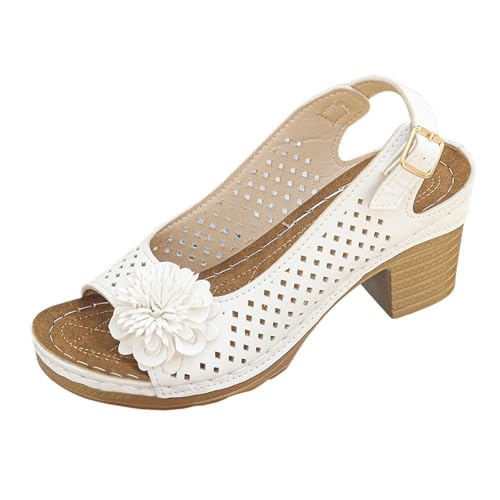 Generisch 2025 Damen Bequeme Freizeitschuhe Offene Zehenpartie Hohle Keilabsatz Hausschuhe Sandalen (White, 42) von Generisch