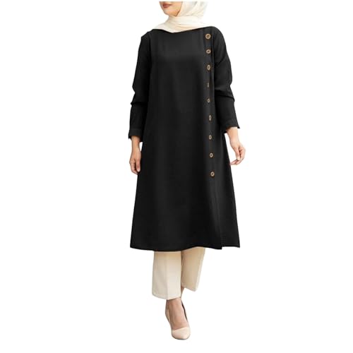 Generisch 2025 Damen-Muslim-Langarm-Abaya-Freizeitkleid mit Knopfleiste, Dubai-Outfits Alles Beten Muslimen (Black, XXL) von Generisch