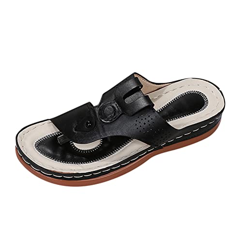 Generisch 2025 Damen Sommer Roman Comfy Sandalen Flachboden Slip On Clip Toe Flip Flops Sandalen mit offener Fußgewölbeunterstützung (Black, 37) von Generisch