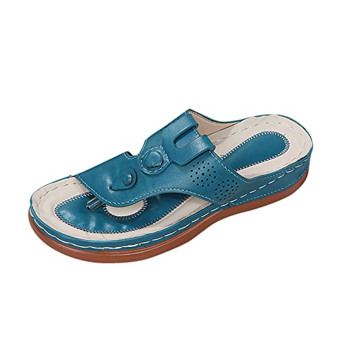 Generisch 2025 Damen Sommer Roman Comfy Sandalen Flachboden Slip On Clip Toe Flip Flops Sandalen mit offener Fußgewölbeunterstützung (Light blue, 38) von Generisch
