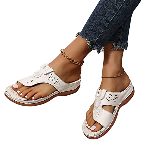Generisch 2025 Damen Sommer Roman Comfy Sandalen Flachboden Slip On Clip Toe Flip Flops Sandalen mit offener Fußgewölbeunterstützung (White, 38) von Generisch