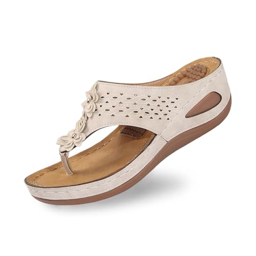 Generisch 2025 Damen Sommermode Keilsandalen Bequeme atmungsaktive Strandpantoffeln (Beige, 41) von Generisch