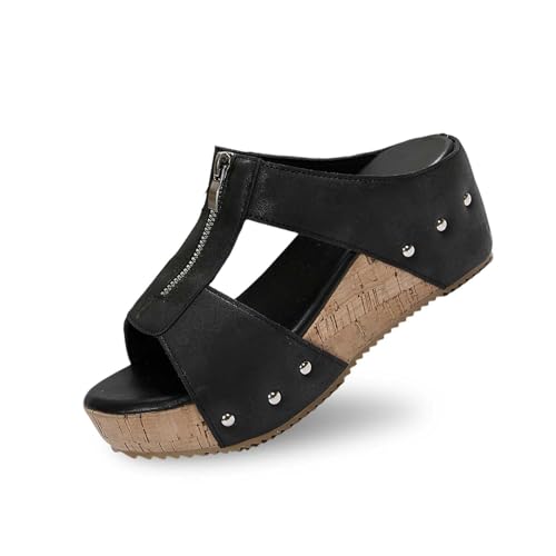 Generisch 2025 Damen Sommermode Plateau Keil Hausschuhe Temperament rutschfeste Strand Hausschuhe (Black, 39) von Generisch