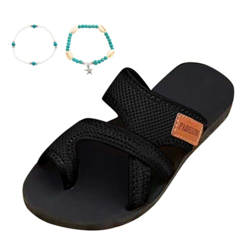 Generisch 2025 Damen Sommermode Stoff Flip Flops Outdoor Casual Bequeme Strand Hausschuhe (Black, 37) von Generisch