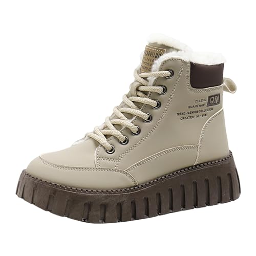 Generisch 2025 Damen Winter Fleece Schnürstiefeletten Plateau Stiefeletten Warme Bequeme Schneestiefel Sneaker Schuhe Damen Schwarz 40 (Khaki, 38) von Generisch