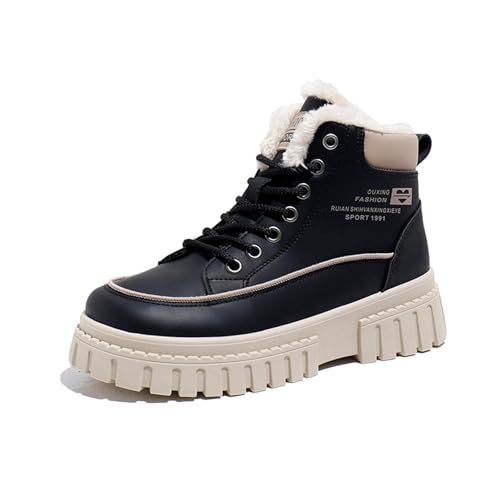 Generisch 2025 Damen Winter Fleece Schnürstiefeletten Plateau Stiefeletten Warme Bequeme Schneestiefel Weiße Sneaker Schuhe Damen Stoff (Black, 38) von Generisch