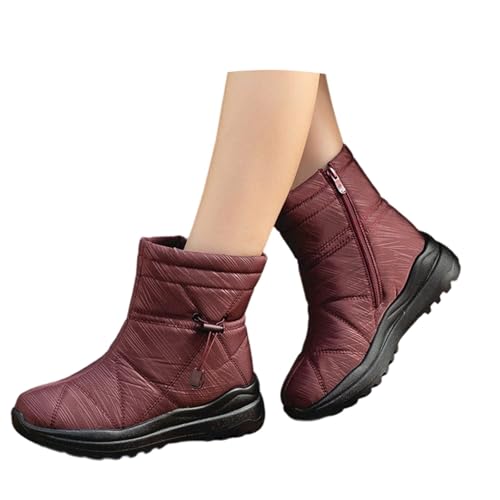 Generisch 2025 Damen Winter-Schneestiefel, isoliert, mittelhoher Absatz, lässig, bequem, warm, Stiefeletten für kaltes Wetter Overknees 39 (Red, 35) von Generisch