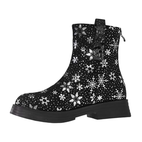 Generisch 2025 Damen Wintermode Weihnachten Schnee Stiefeletten Temperament Bequeme warme Stiefel Overknees Mit Absatz (Black, 41) von Generisch